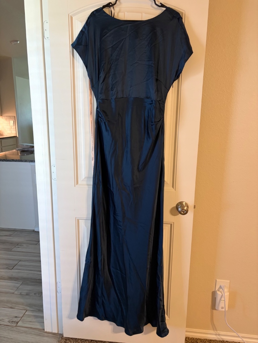 Lulus Captivating Presence Dark Teal Satin Cowl Back Maxi Dress Blue - Size XL - Picture 2 of 3